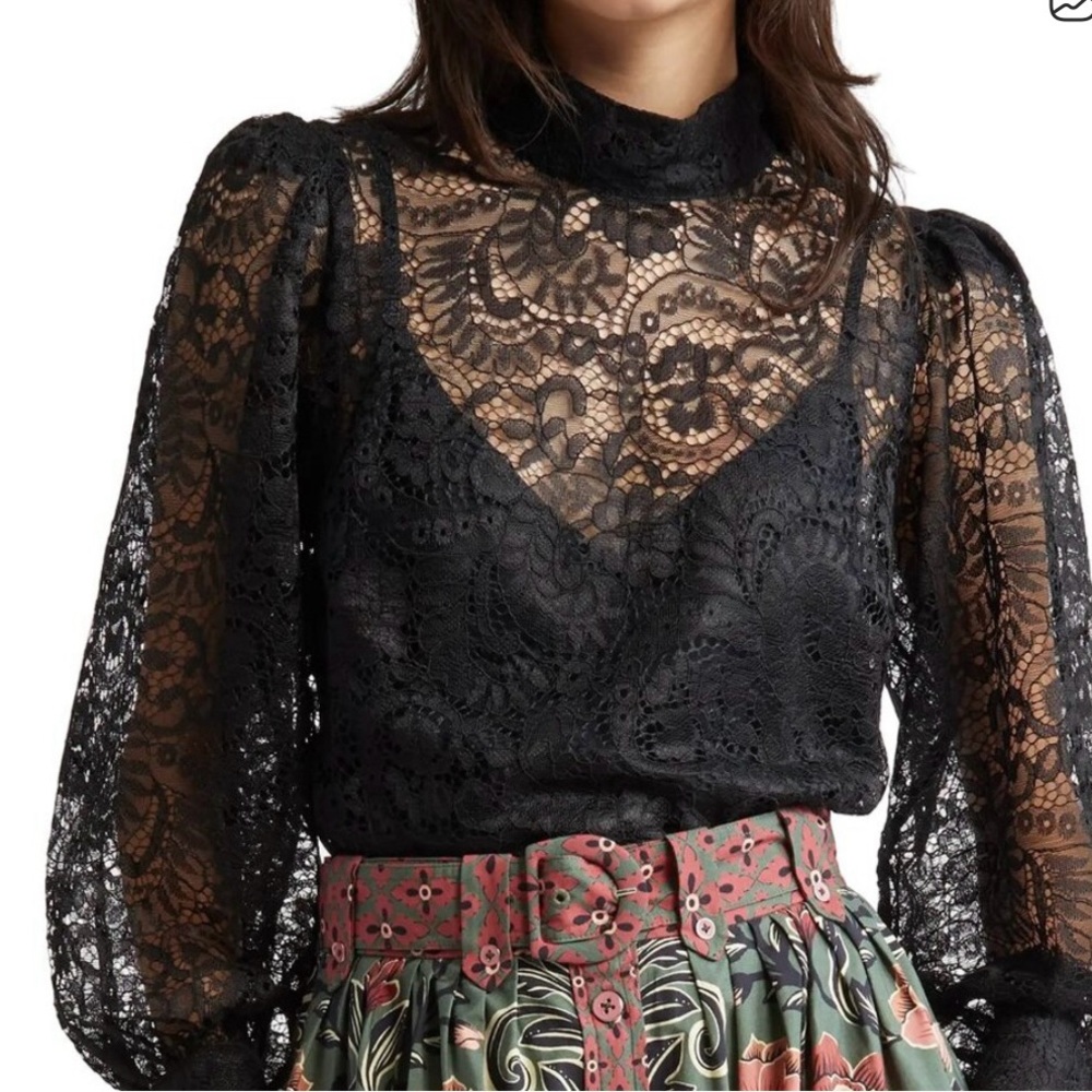 Farm Rio Black Lace Women's Top